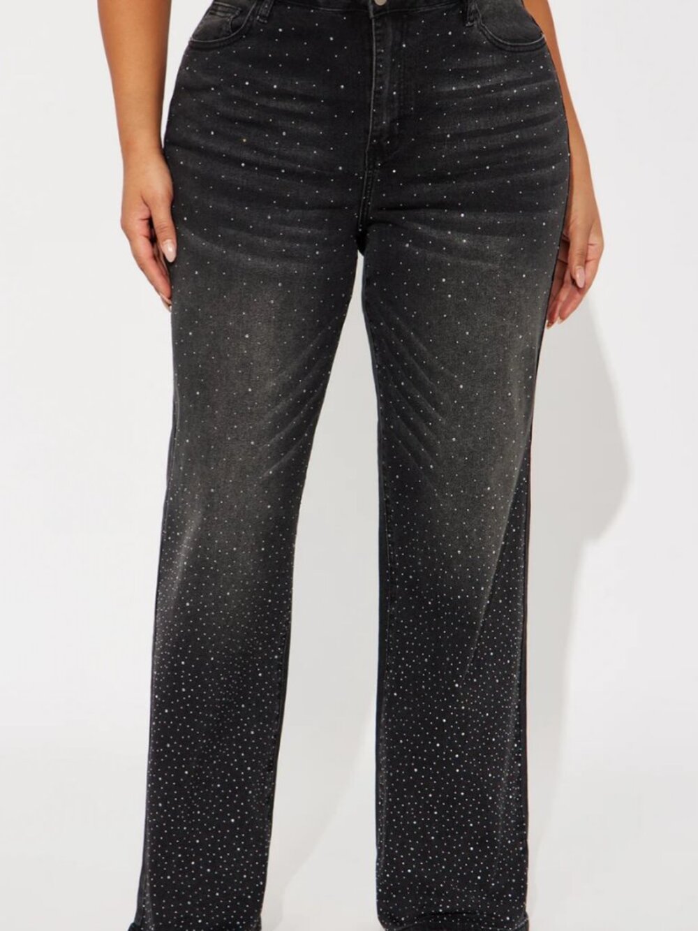 FASHION NOVA Not So Average Stretch Embellished Straight Leg Black JEANS Sz. 16 - Picture 2 of 13